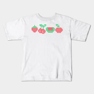 Kawaii Pixel Art Pastel Pink Red Fruit Design Kids T-Shirt